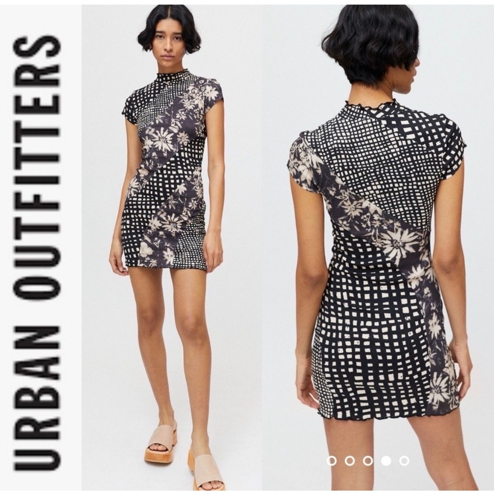 Urban Outfitters Nina Spliced Mini Dress in Black and Cream, Women's Size Medium